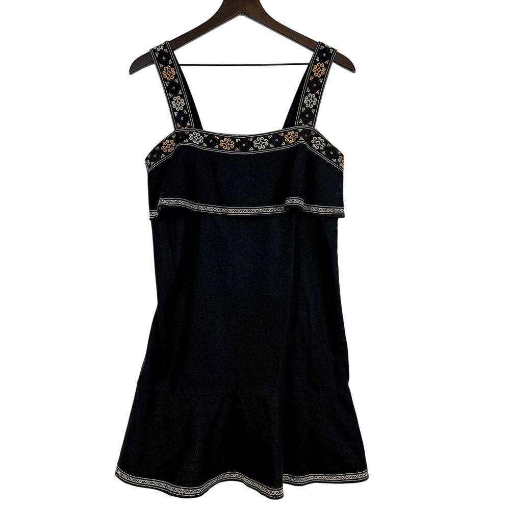 Madewell Linen Blend Shift Tiered MIni Embroidered Dress Black - Size S